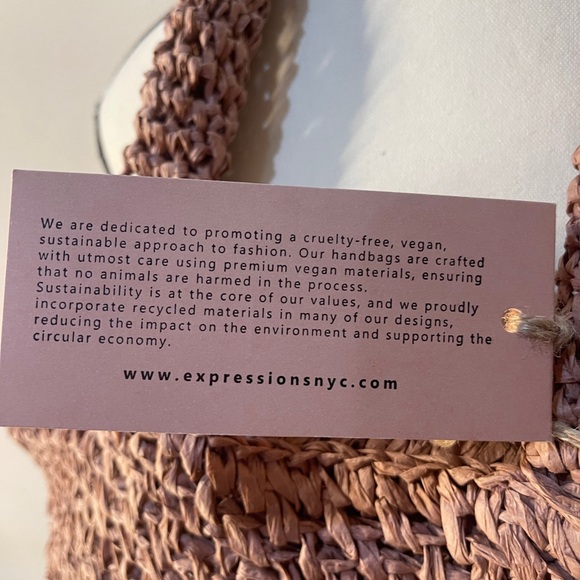 EXPRESSIONS NYC Paper Straw Tote Bag Woven Purse Pink New With Tags Handbag - Picture 9 of 11